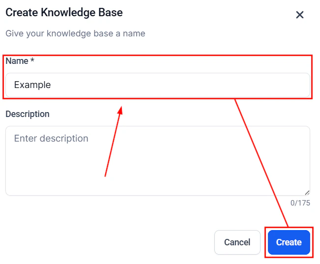 Knowledge base page showing the Create Knowledge Base button