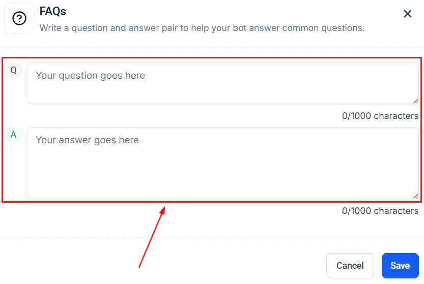 Q&A pair editor for adding specific question and answer combinations