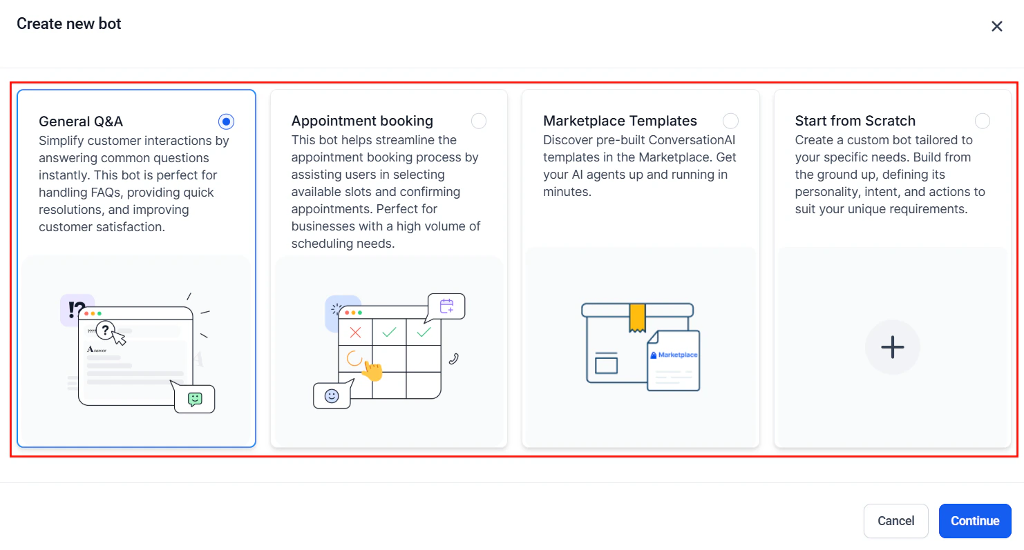 Create new bot dialog showing bot type options