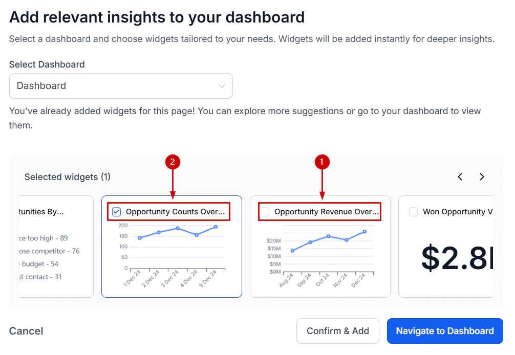 Funnel widget setup in the Add Widget panel