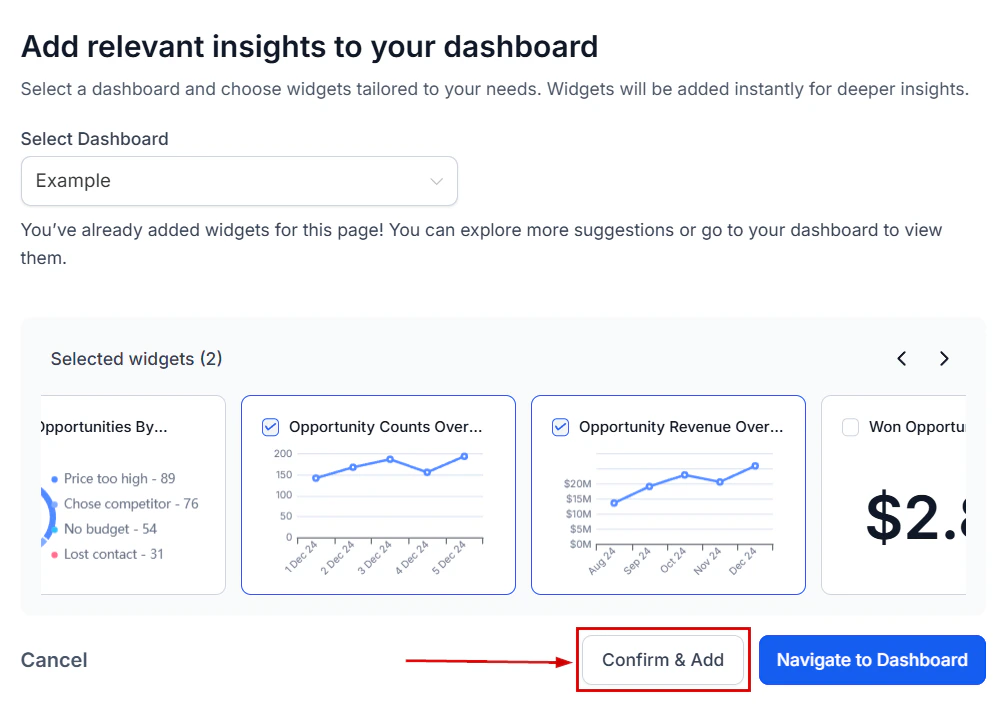 Funnel widget displaying pipeline stages