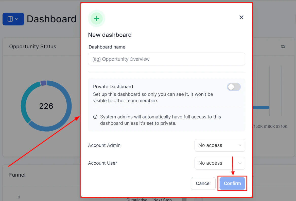 Dashboard permission management interface