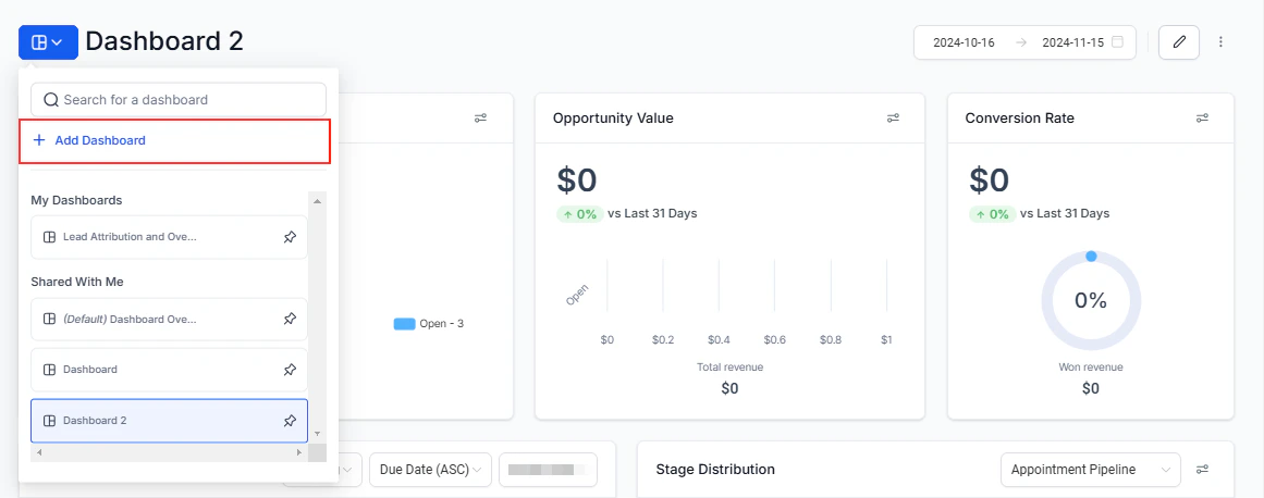 Manage Permissions panel for dashboard sharing