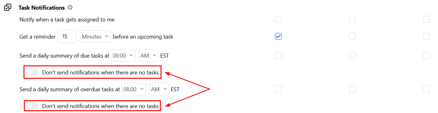 No tasks toggle