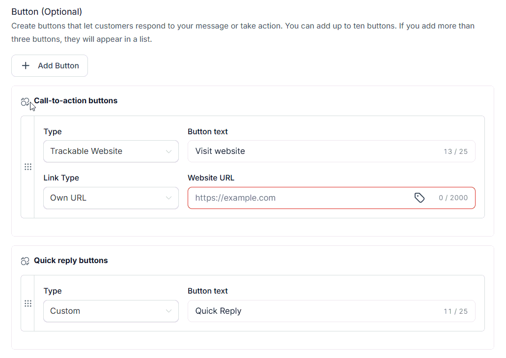 WhatsApp template button builder