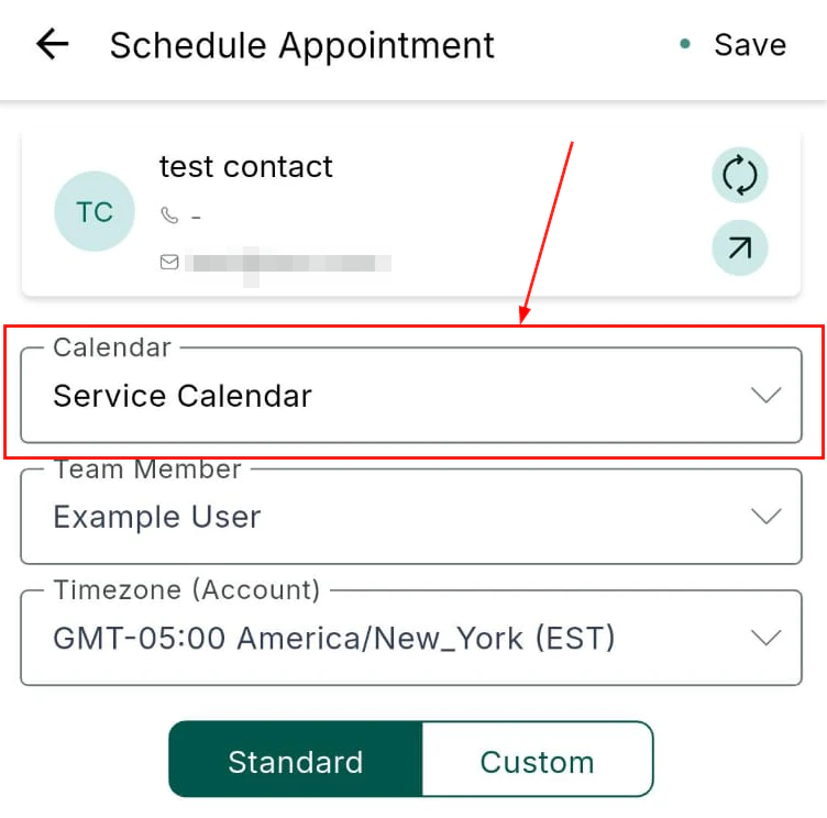 Select service calendar