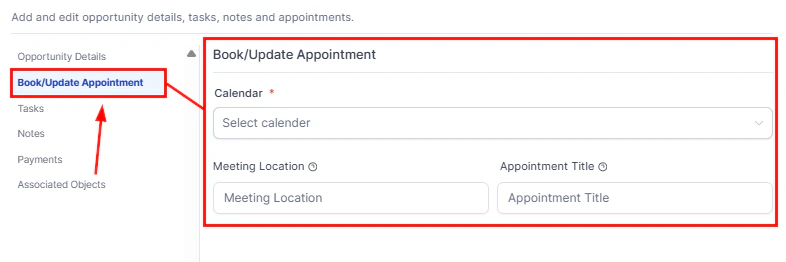 Appointment linked to opportunity