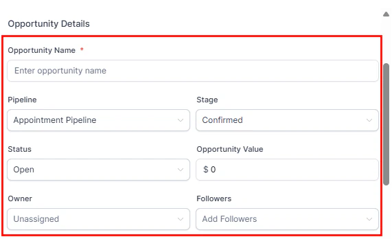 Secondary opportunity details form