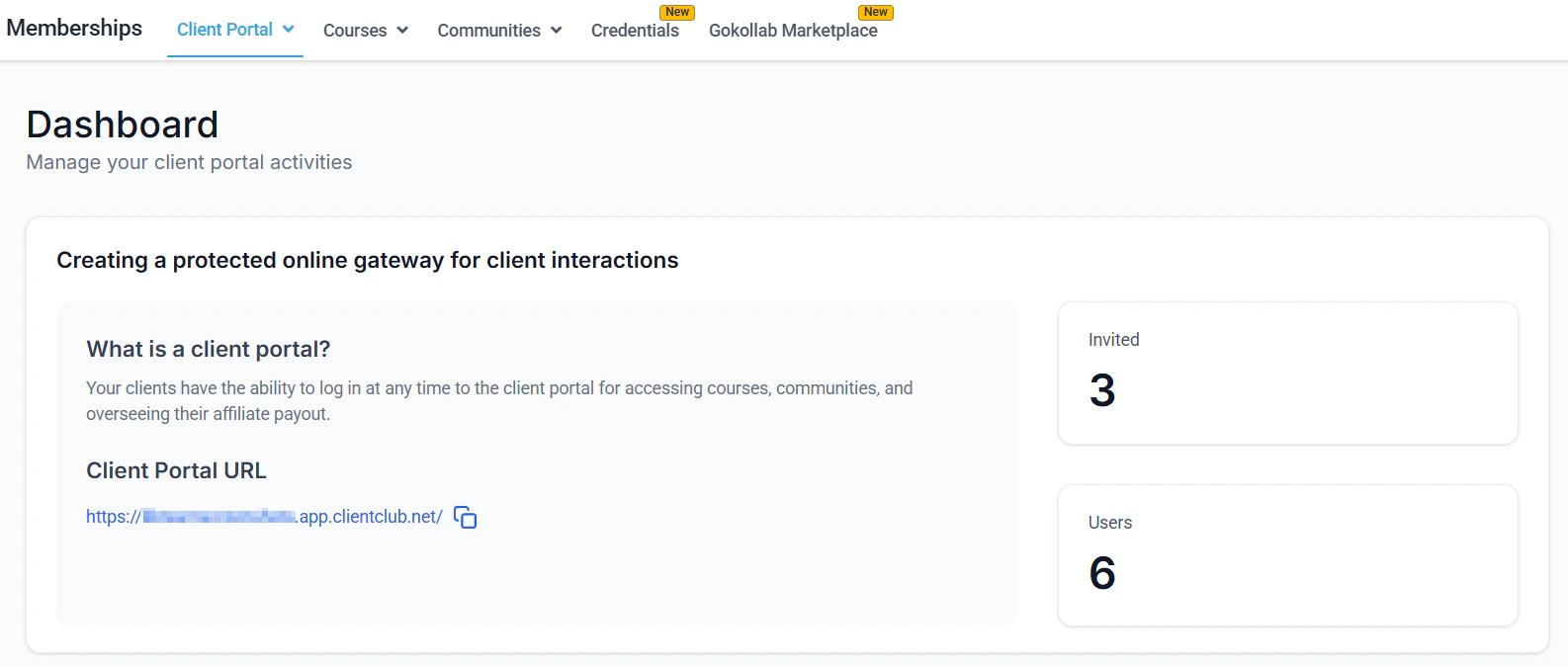 Client portal dashboard