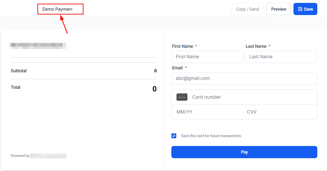 Payment link name field