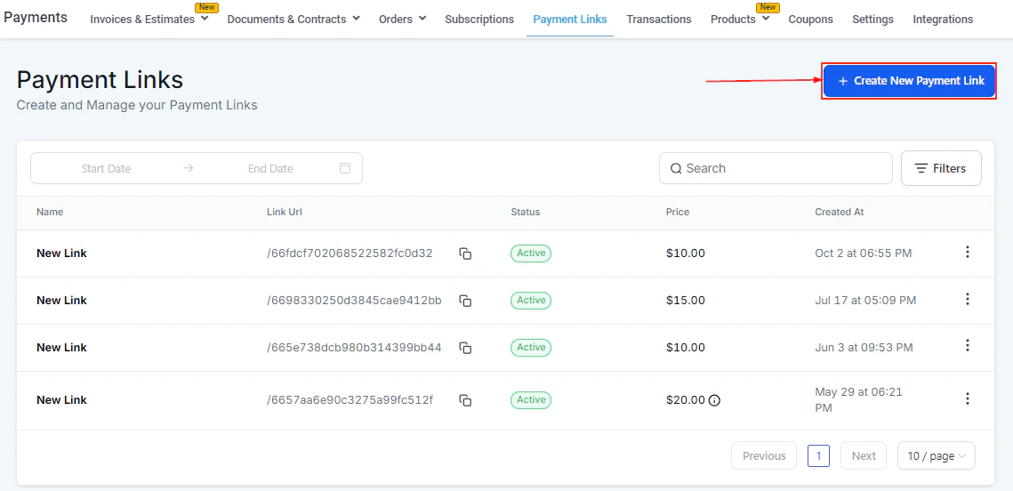 Payment link overview