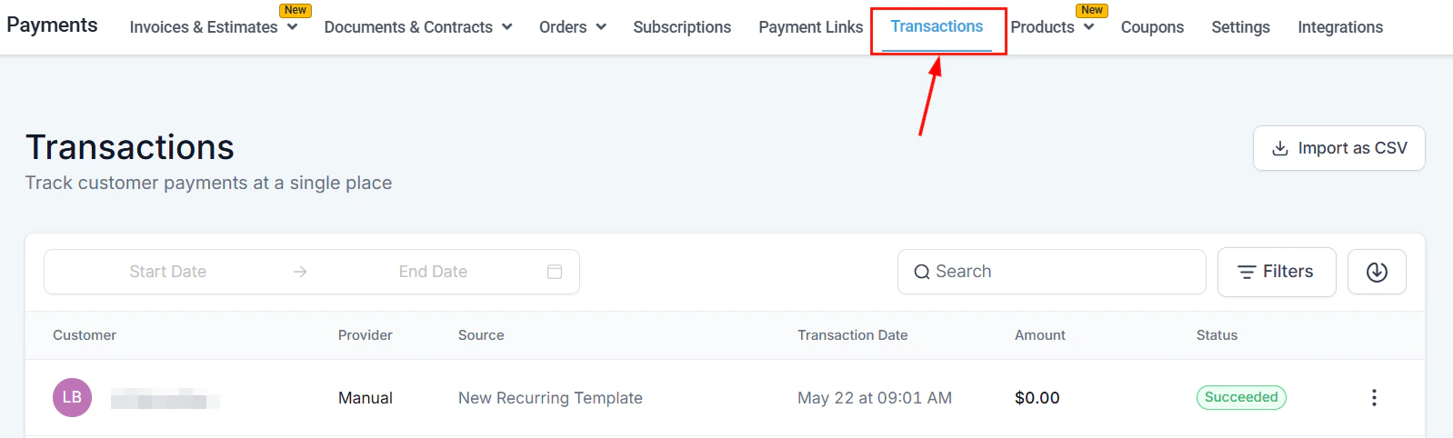 Transactions overview