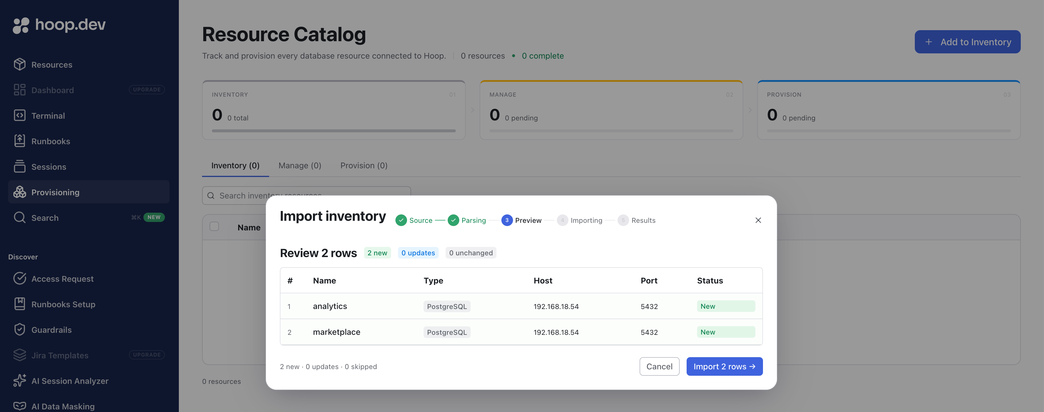 Importing resources into the inventory via CSV