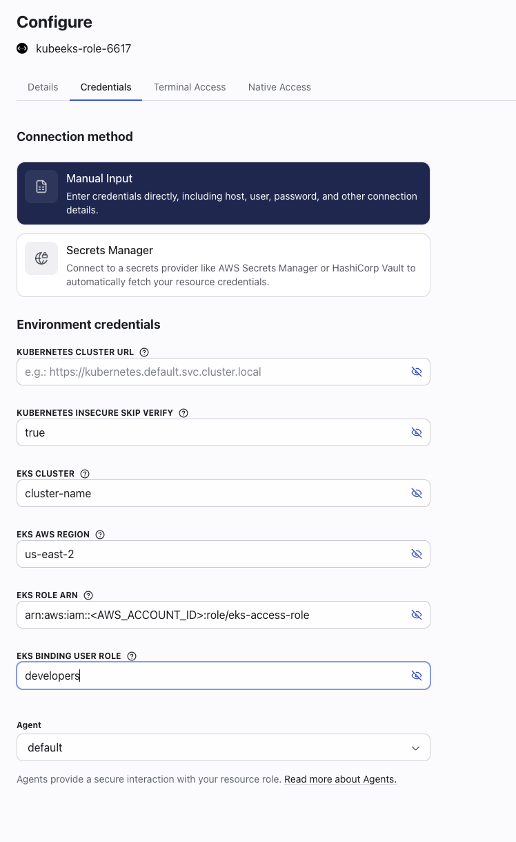 Kubernetes EKS credentials configuration