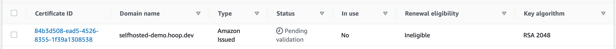 Requesting a certificate in ACM