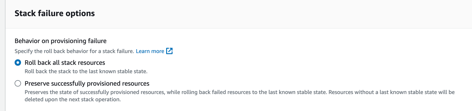 Stack failure options