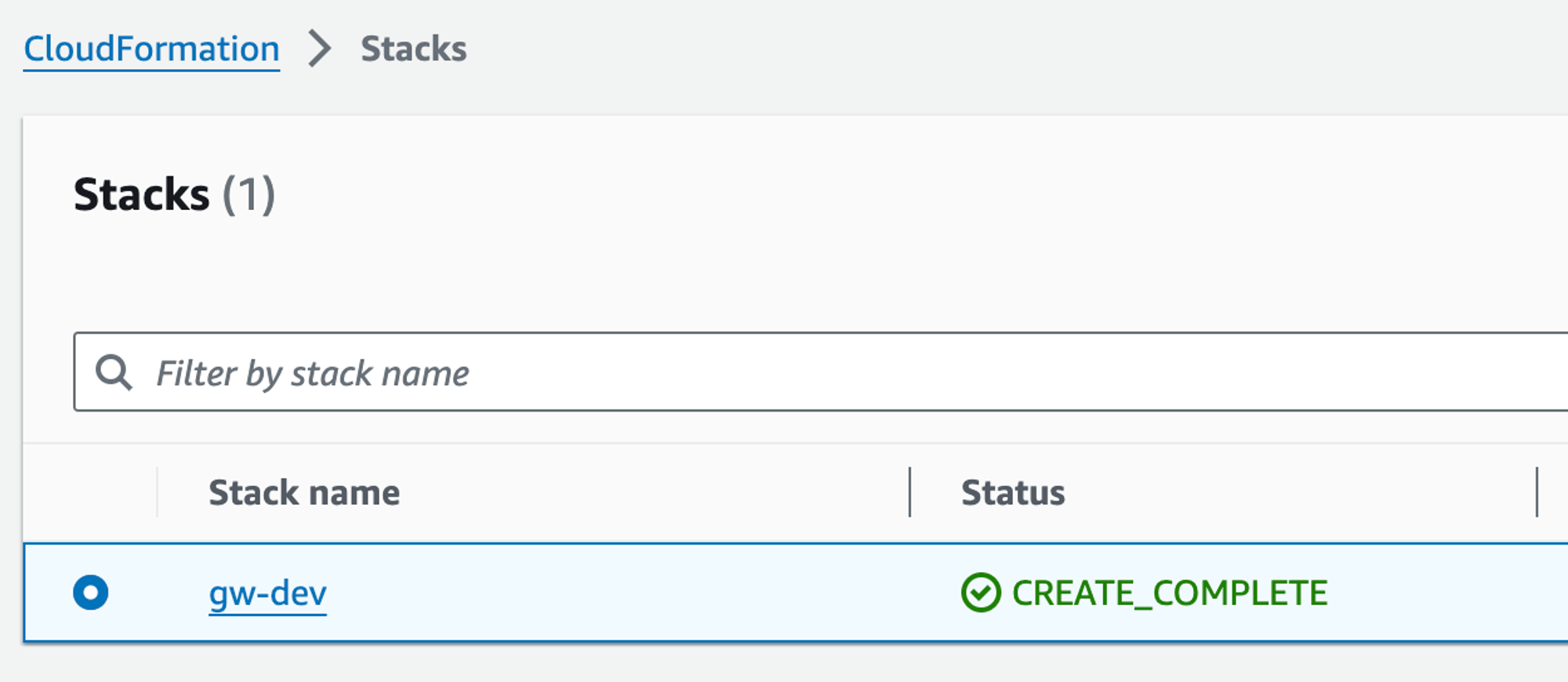 A completed CloudFormation stack