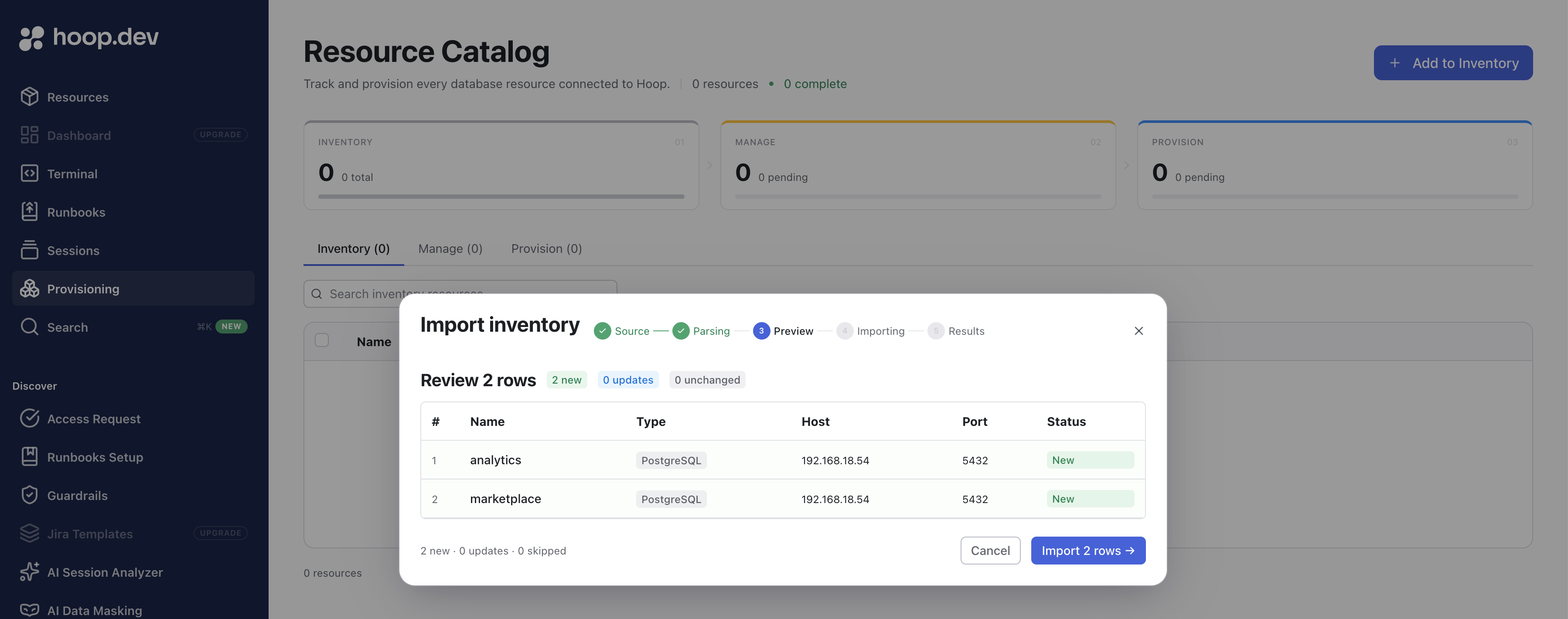 Importing resources into the inventory via CSV