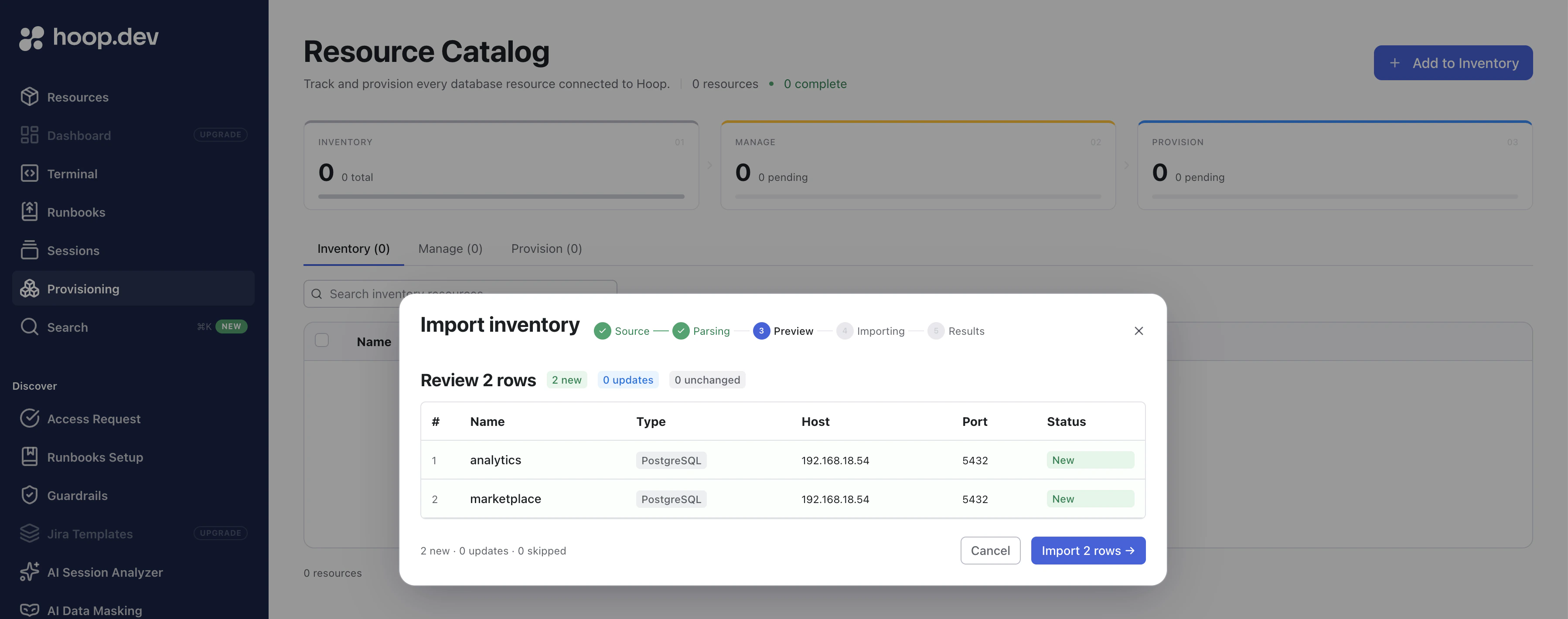 Importing resources into the inventory via CSV
