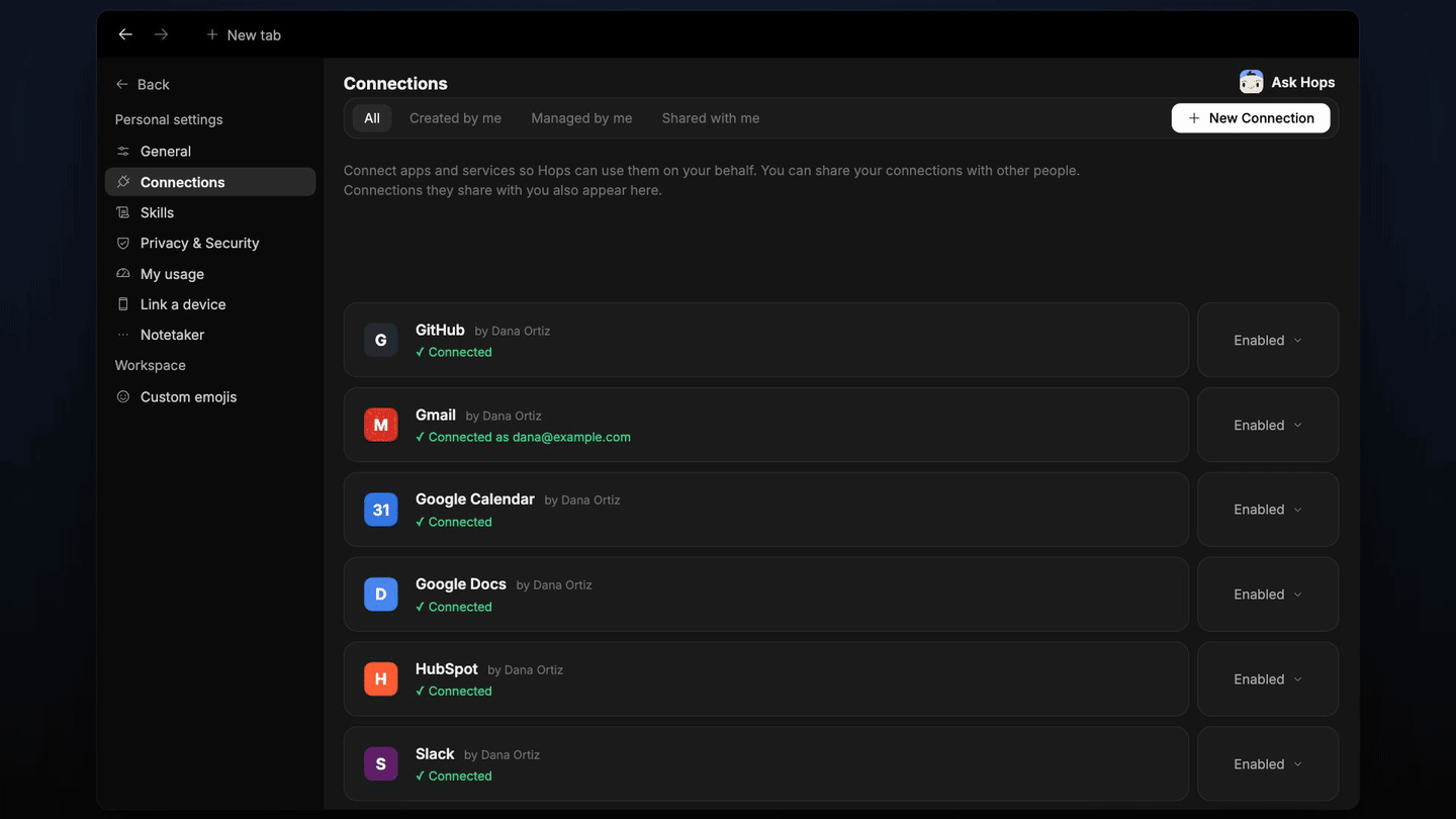 Google Drive connection, Hops searched Brand assets in Google Drive and replied with the approved files