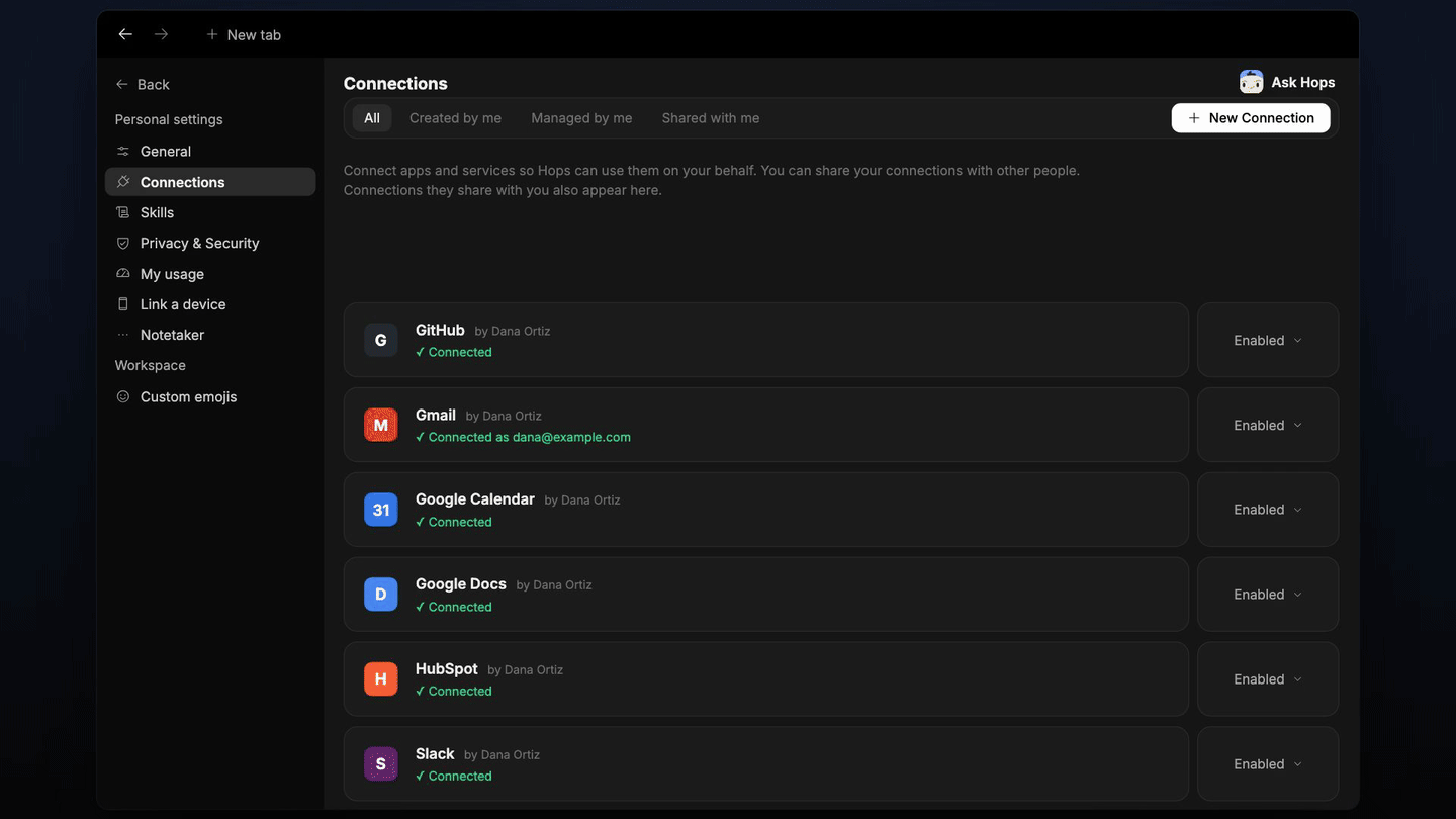 Google Ads connection, Hops read search terms in Google Ads and ranked content ideas