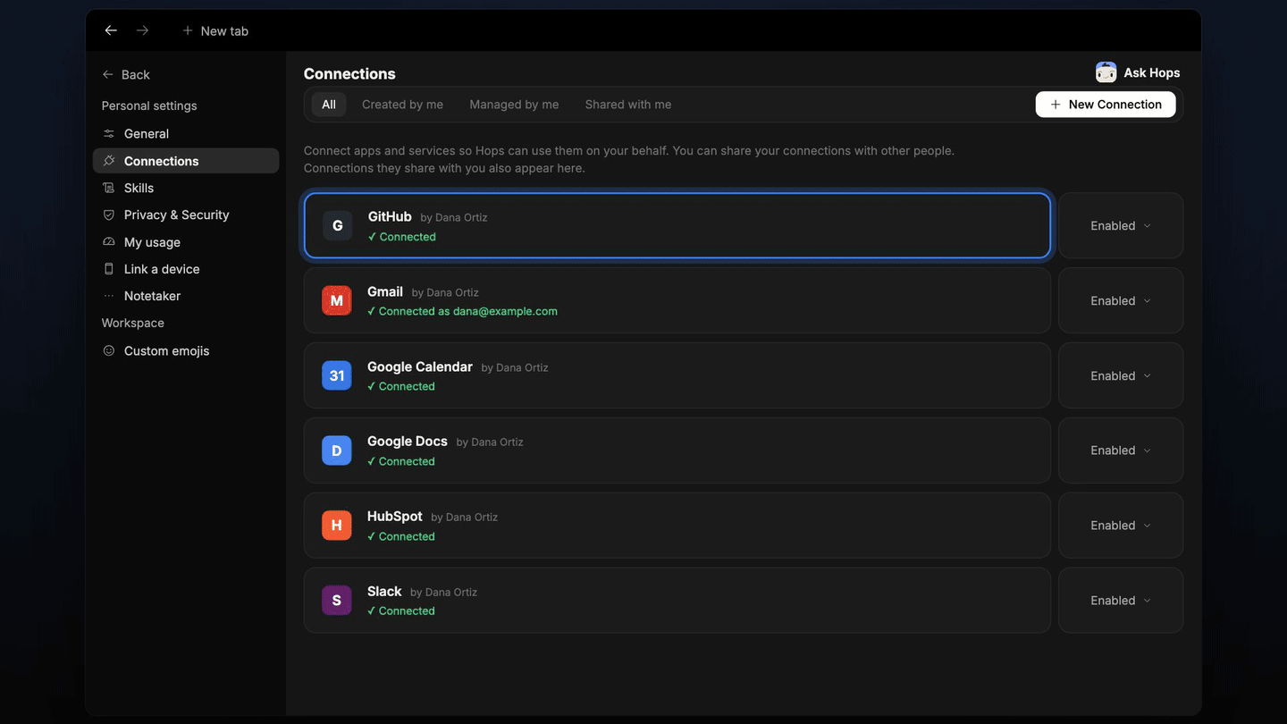 GitHub connection, Hops drafted release notes from 23 merged pull requests