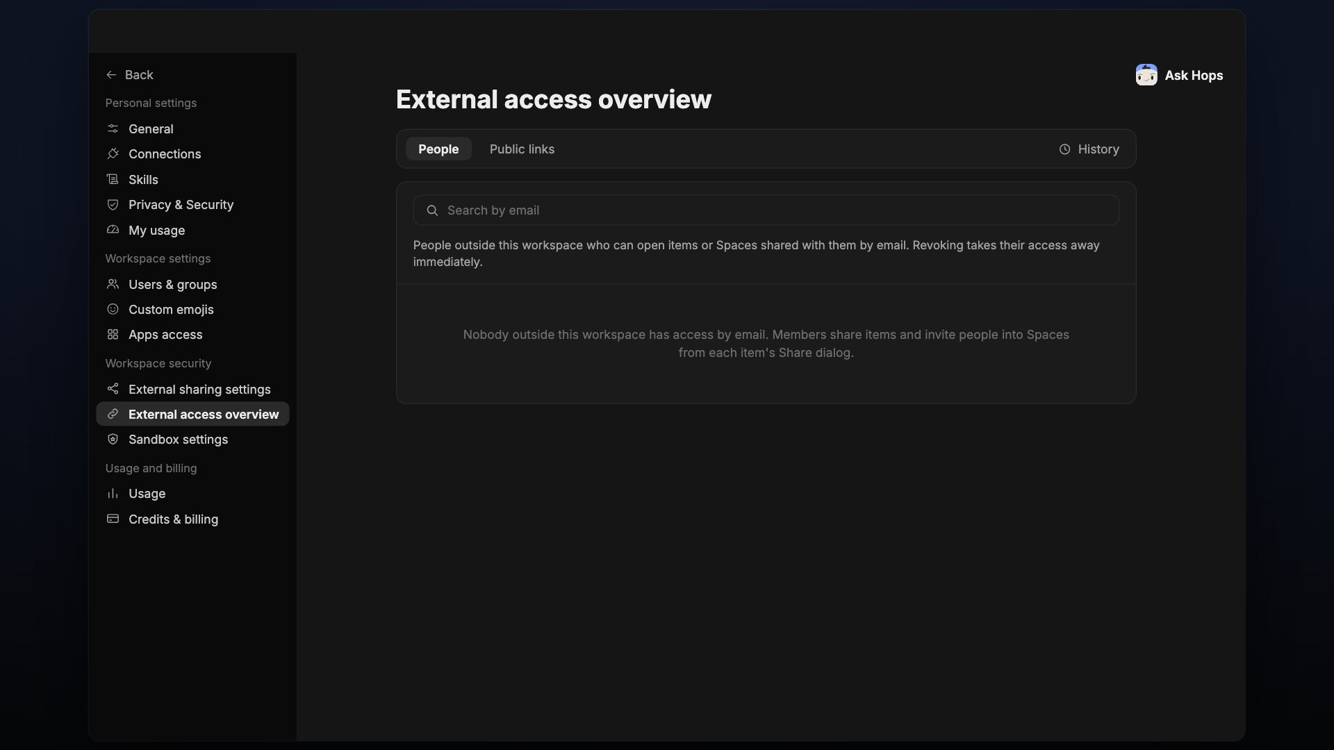 External access overview, People tab.