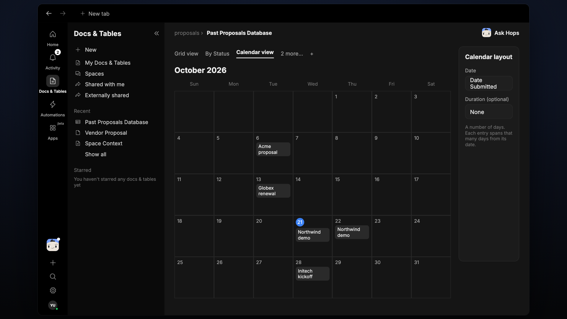 A table shown as a calendar.