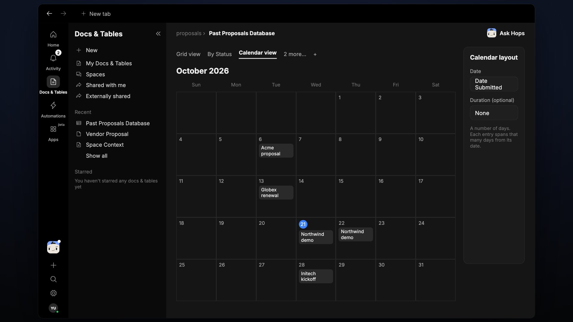 A table shown as a calendar.