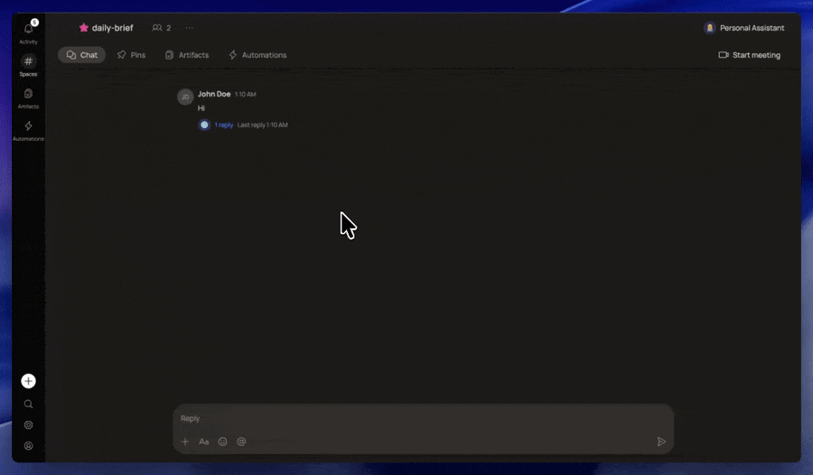 Creating and viewing artifacts in a Space