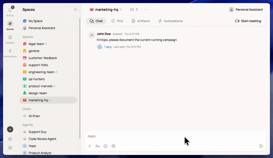 Creating a new automation in a Space: naming it, choosing an agent, setting a schedule and timezone, and writing instructions.