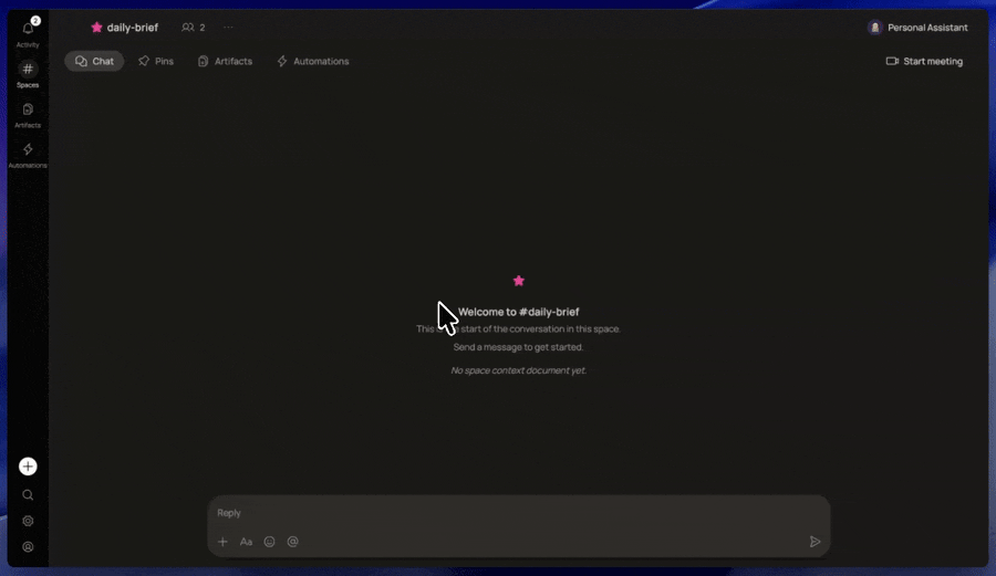 Opening the Space Context document from the Space name