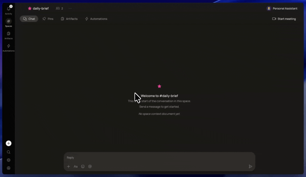 Opening the Space Context document from the Space name