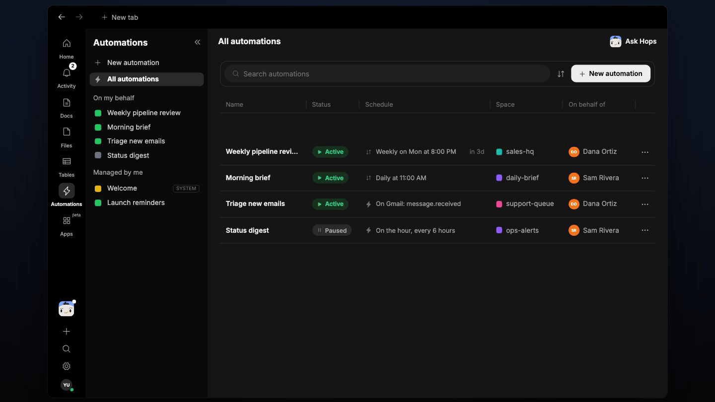 The Quarterly investor update automation runs on schedule and posts a draft in the chat