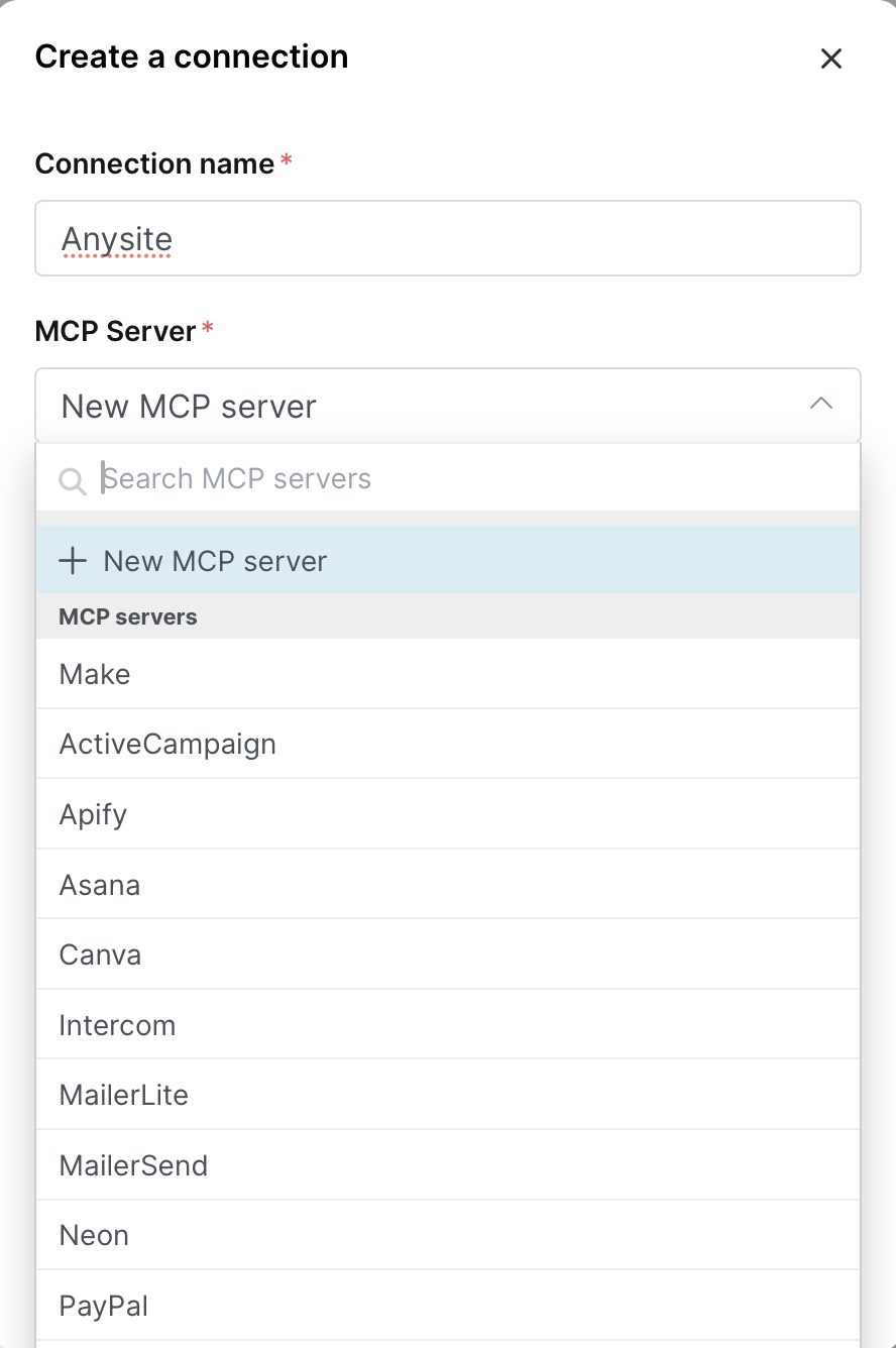 Select New MCP Server