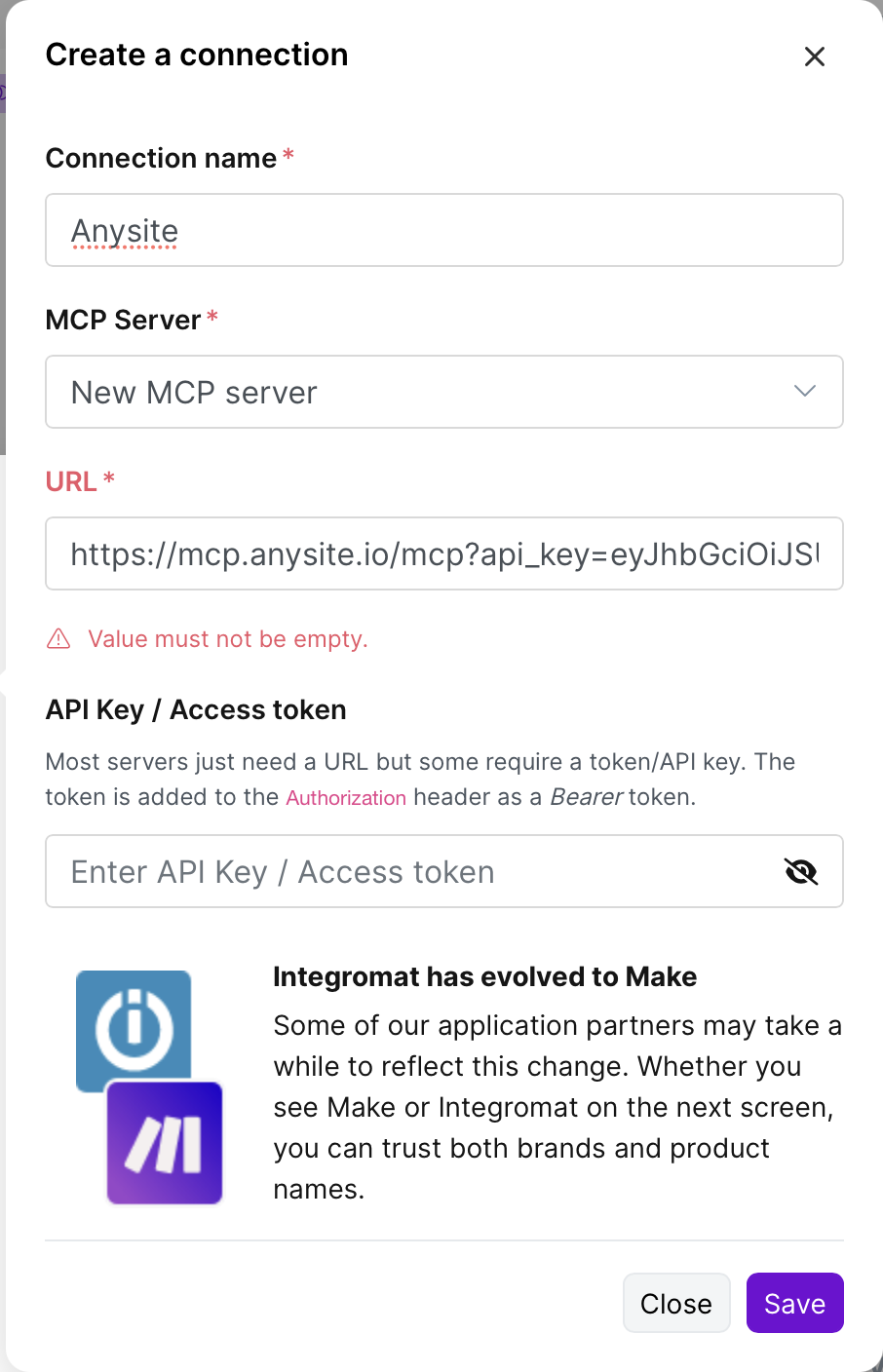 Paste Direct URL with API Key