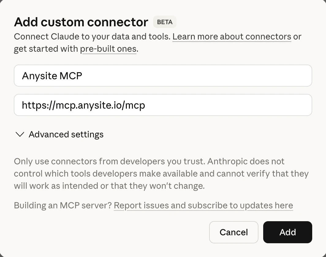 Add Custom Connector in Claude Desktop