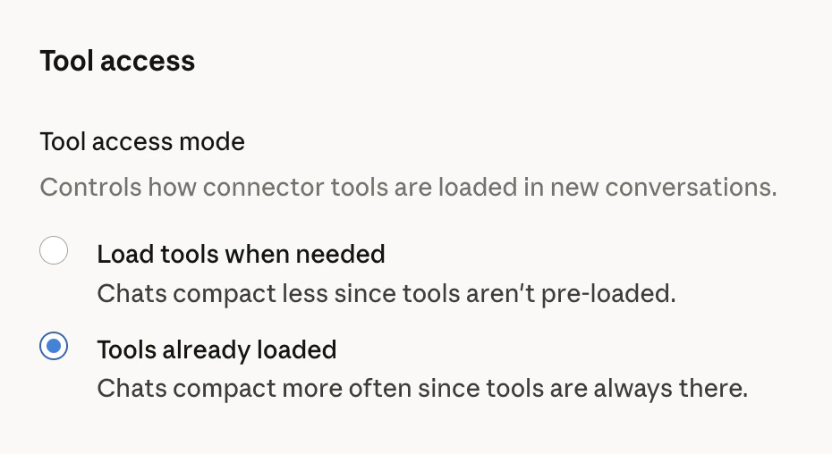 Tool access setting - select Tools already loaded