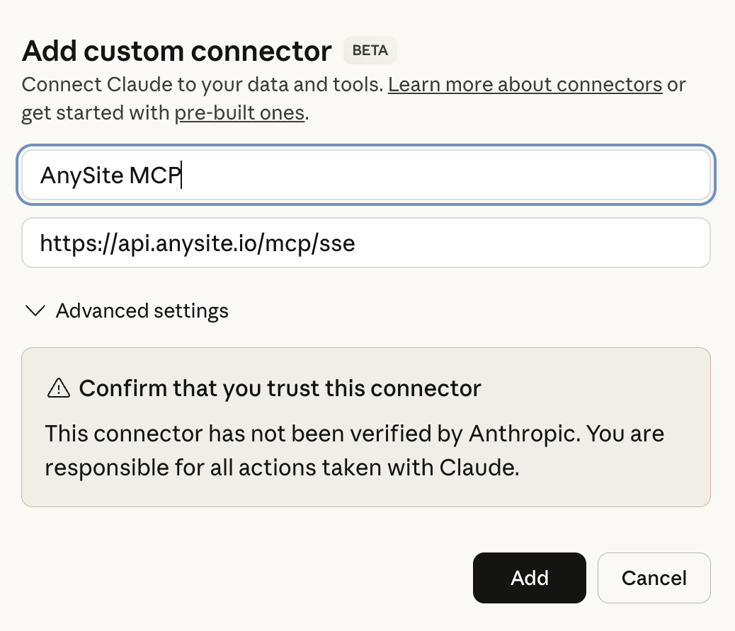 Add Custom Connector in Claude Desktop