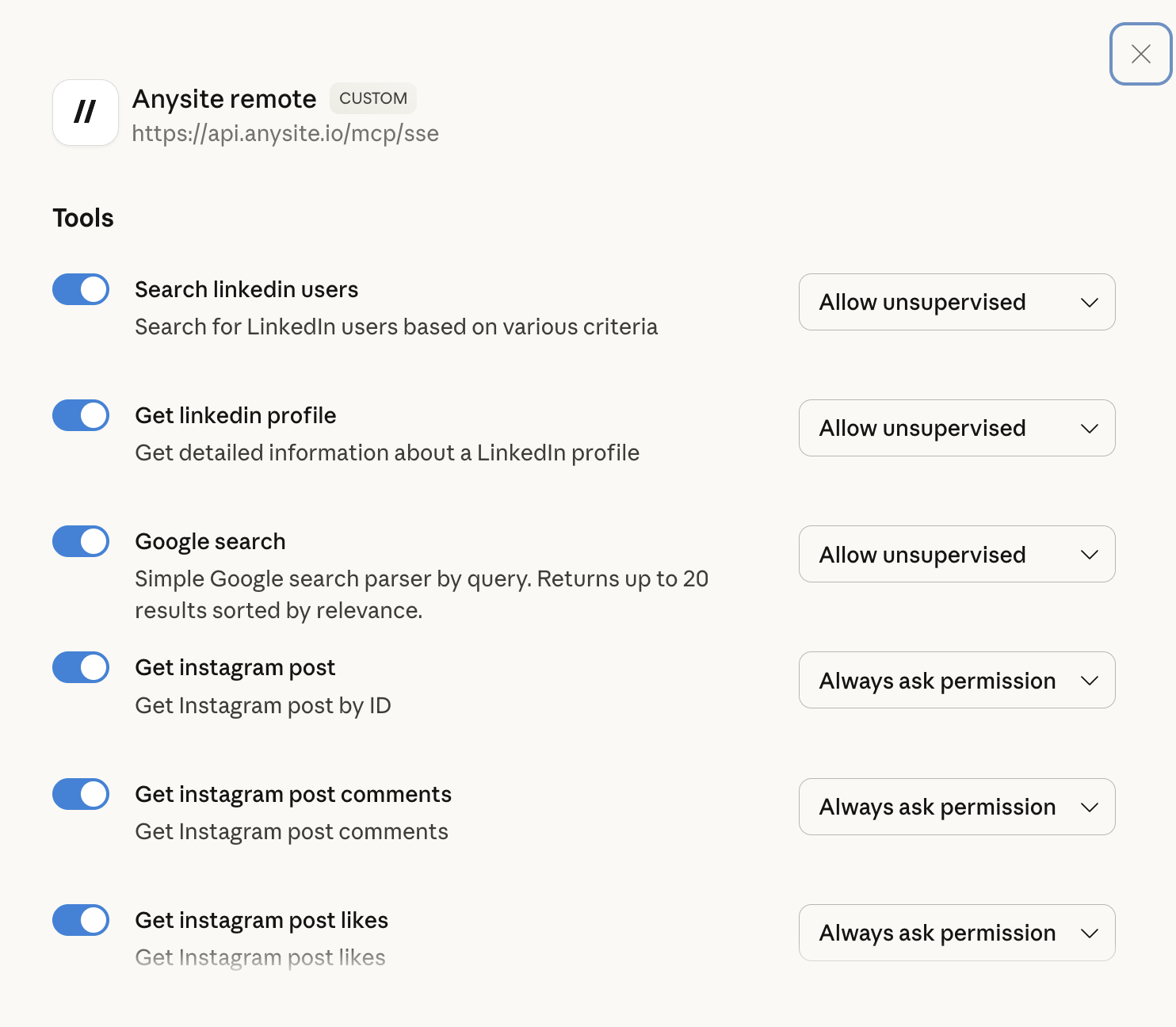 AnySite Tools Configuration in Claude Desktop
