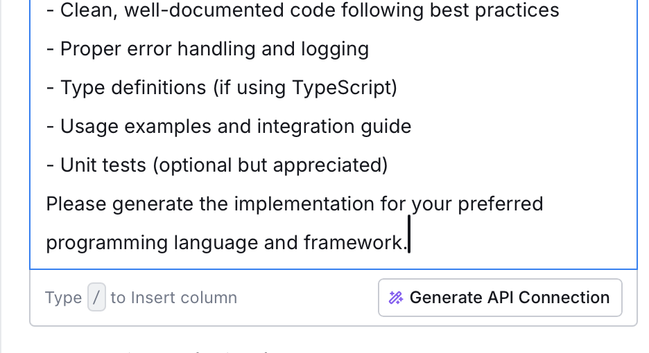 Clay Generate API Connection button