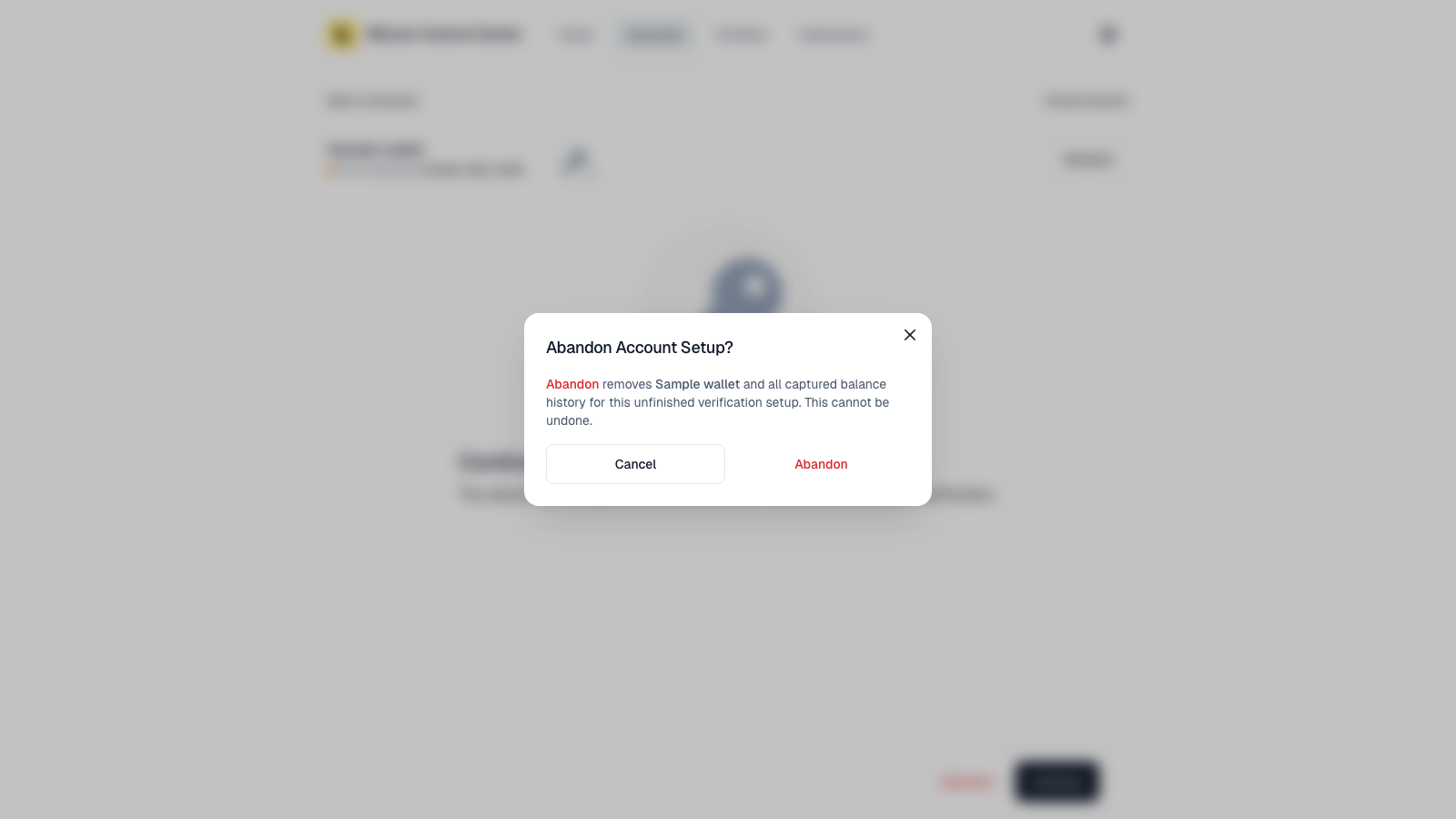 Abandon Account Setup? dialog