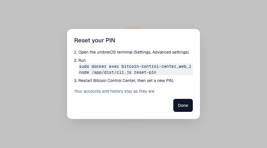 Reset your PIN dialog with umbrelOS terminal steps