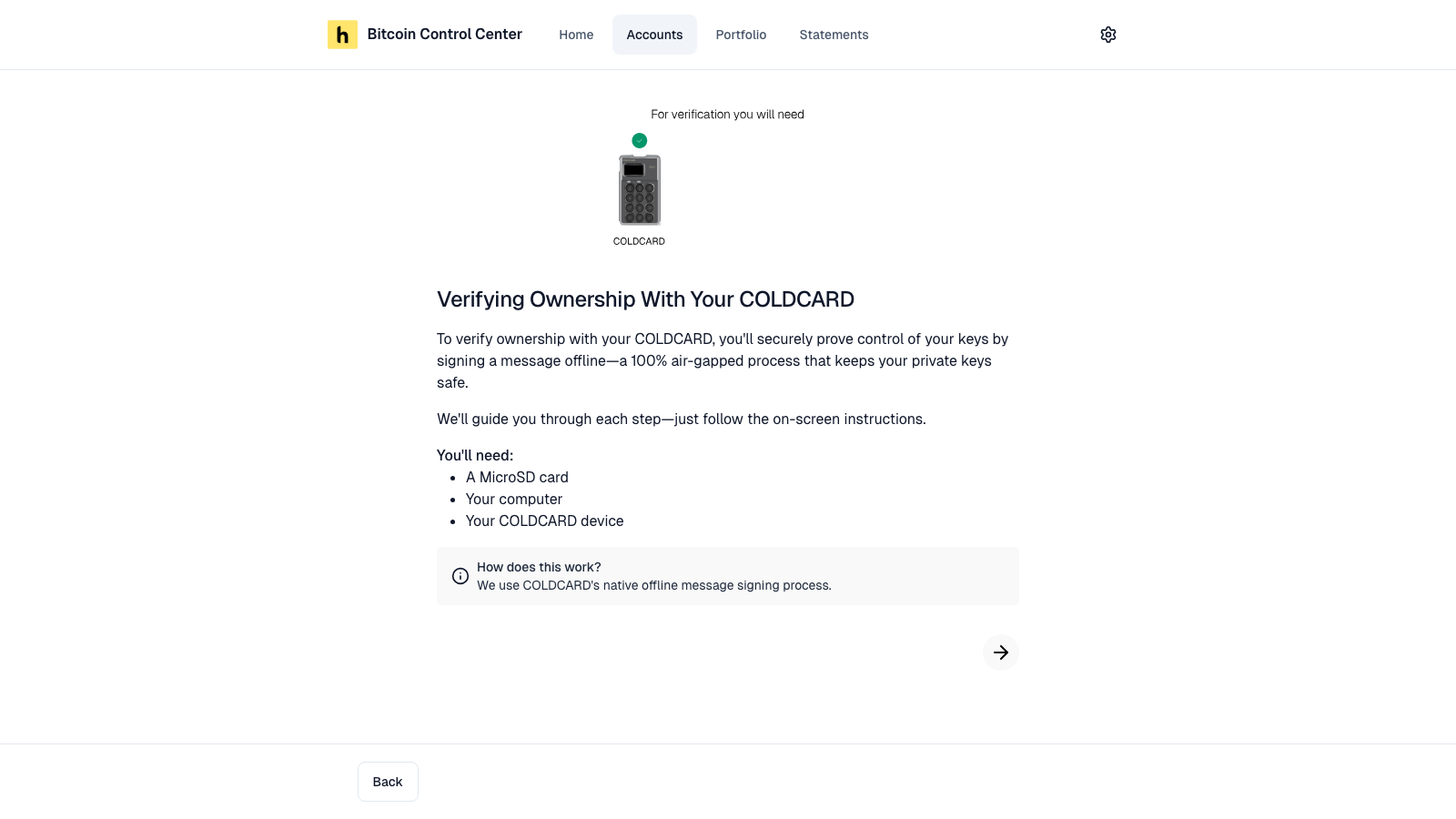 COLDCARD import step with MicroSD and QR options