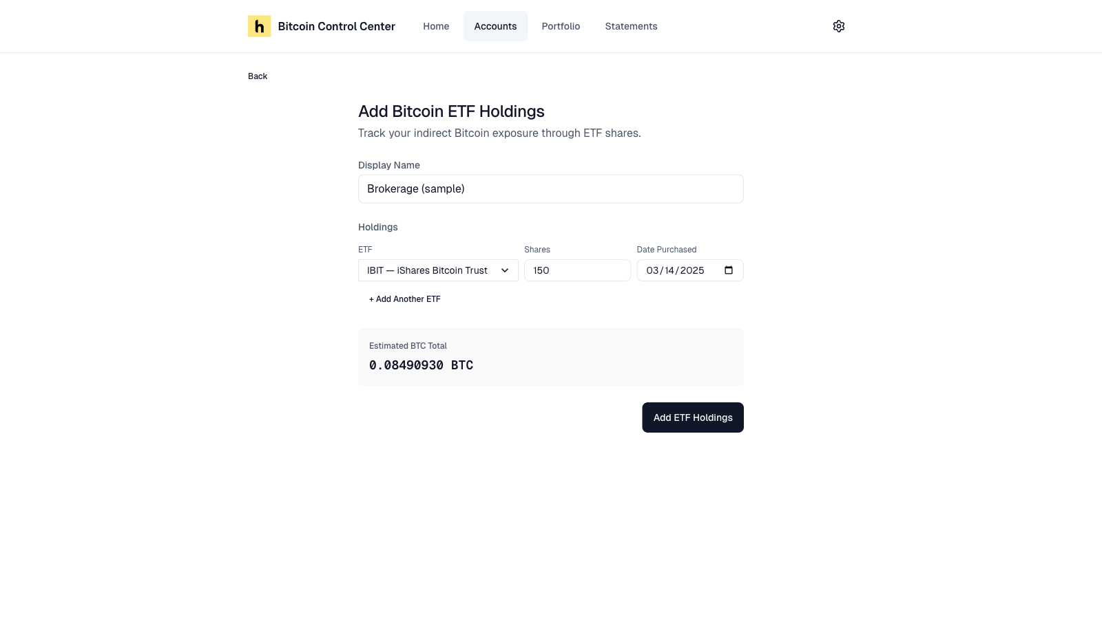 Bitcoin ETF holdings form