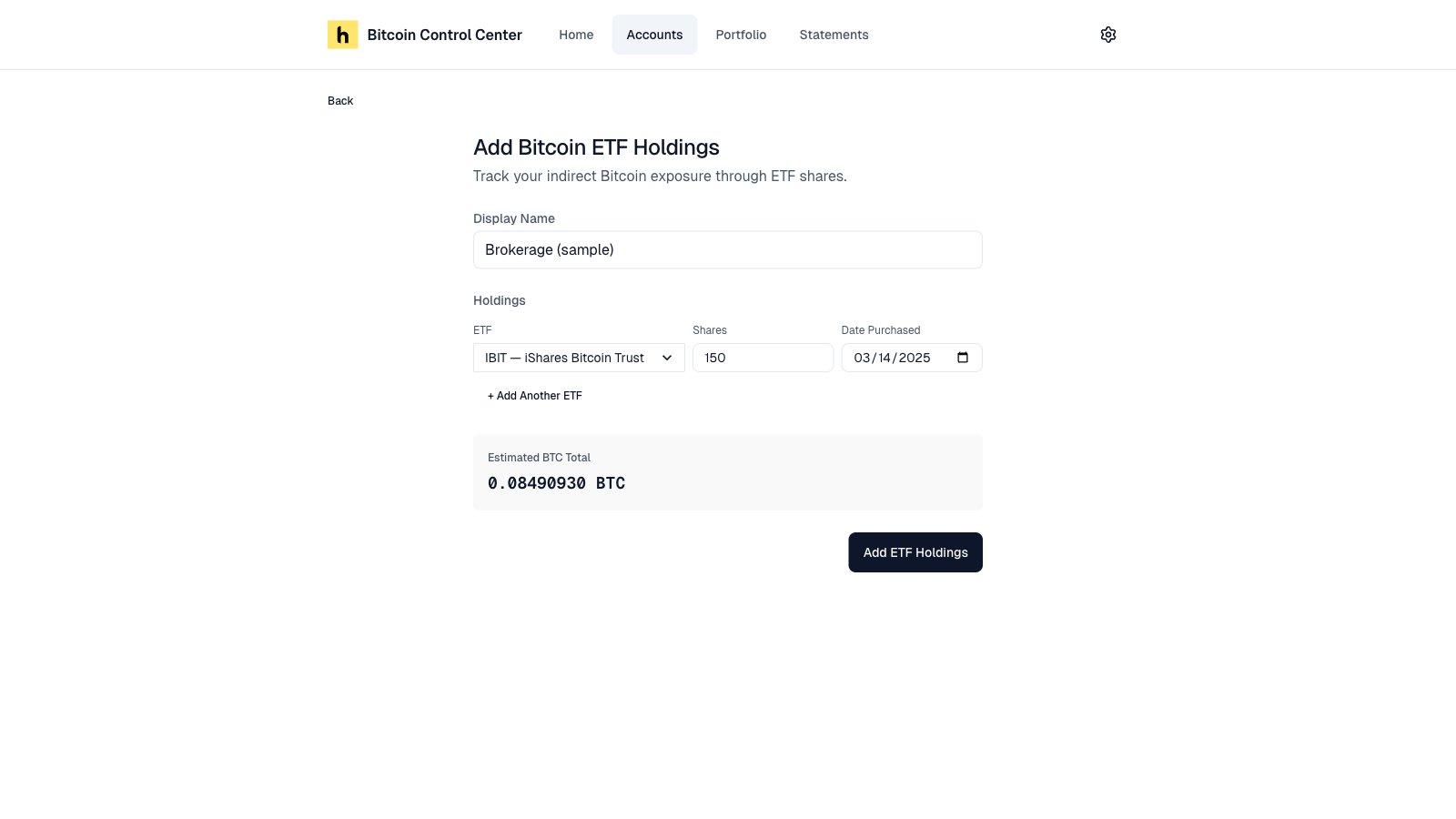 Bitcoin ETF holdings form