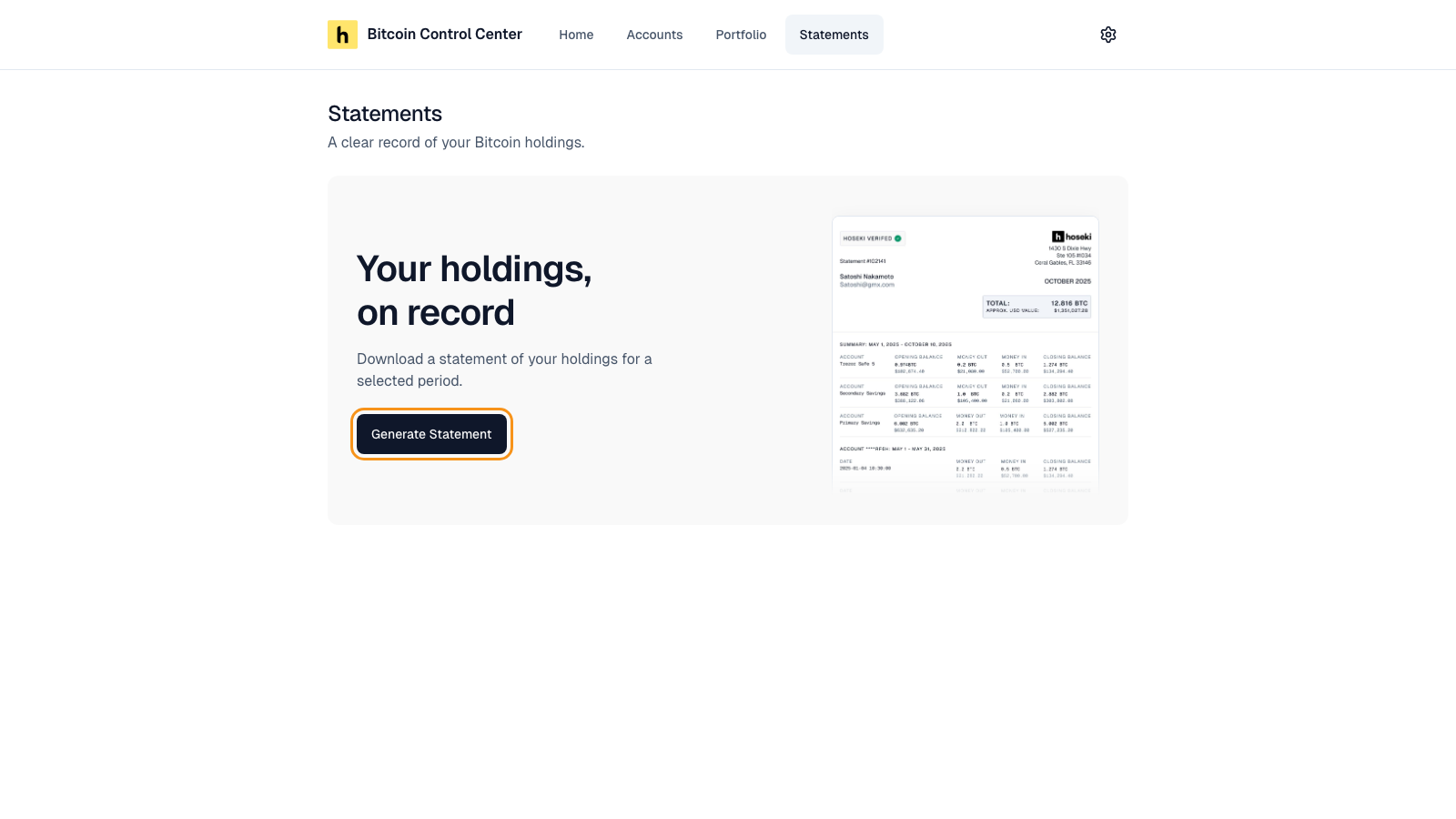 Statements page with Generate Statement button