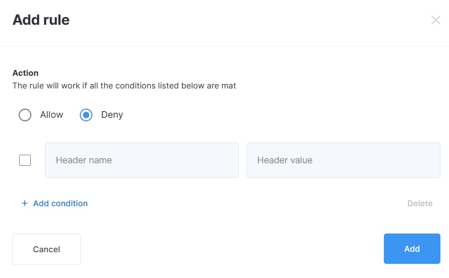 Add header rule modal