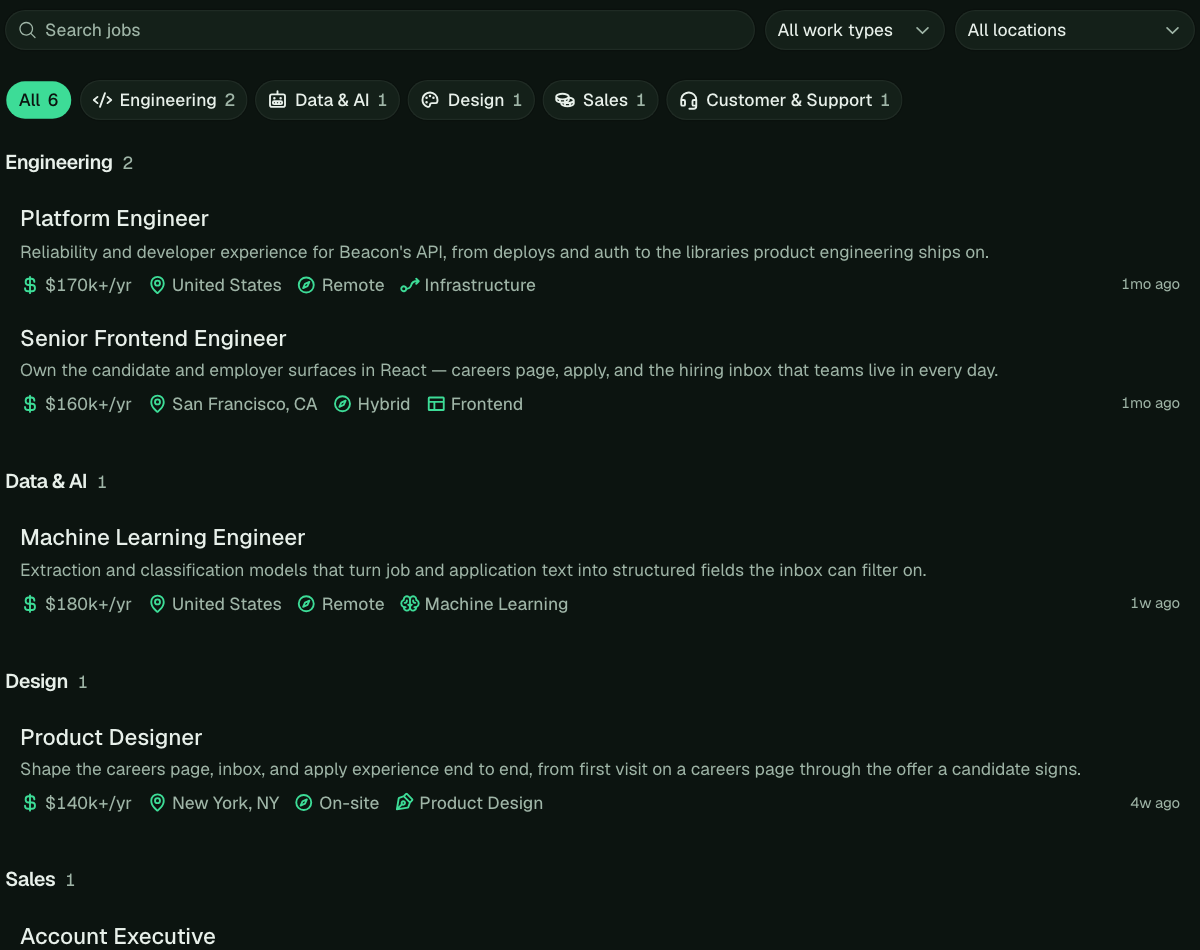 The embed in a dark green brand: green department button, green icons, and soft green text on a near-black page