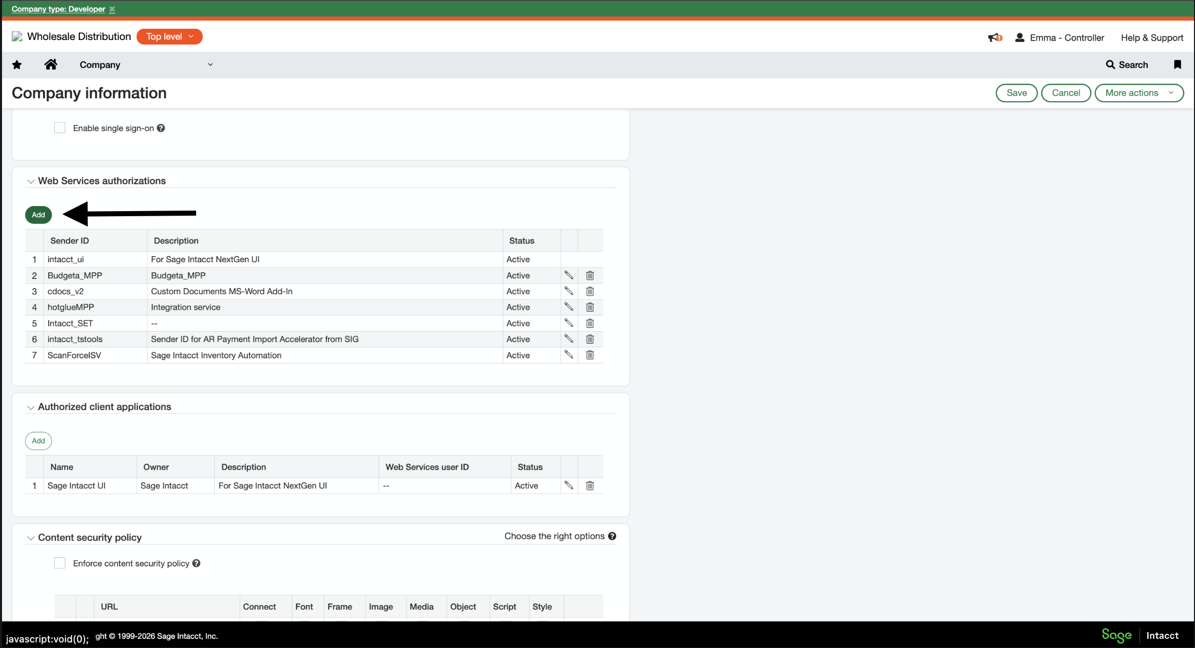 Add Web Service Profile